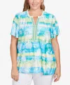 Ruby Rd. Plus Size Batik Embroidered Tie Dye Puff Print Top