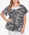 Ruby Rd. Plus Size Batik Island Paisley Lace Neck Top