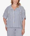 Ruby Rd. Plus Size Beaded Seersucker Portrait Collar Jacket In Blue
