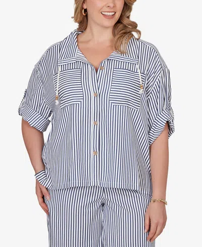 Ruby Rd. Plus Size Beaded Seersucker Portrait Collar Jacket