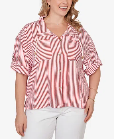Ruby Rd. Plus Size Beaded Seersucker Portrait Collar Jacket In Multi