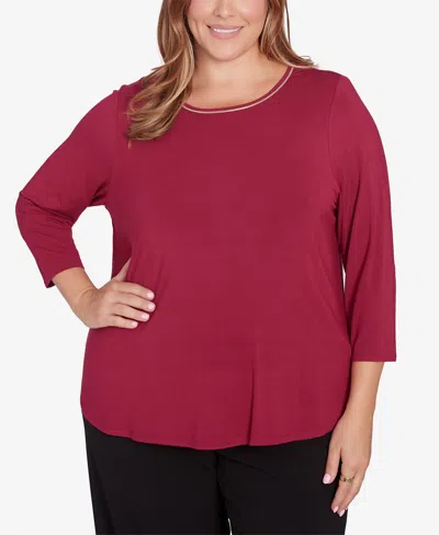 Ruby Rd. Plus Size Berry Chain Embellished Solid Knit Top In Beet