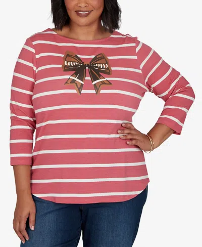 Ruby Rd. Plus Size Boat Neck 3/4-sleeve Striped T-shirt In Red