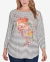 Ruby Rd. Plus Size Boat Neck Happy Harvest Striped Knit Top In Alabaster Multi