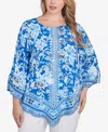 Ruby Rd. Plus Size Bohemian Batik Floral Border Print Crepe Tunic Top