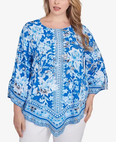 Ruby Rd. Plus Size Bohemian Batik Floral Border Print Crepe Tunic Top