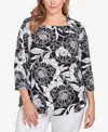Ruby Rd. Plus Size Bold Poppies Envelope Neck Top In Black Multi
