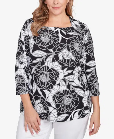 Ruby Rd. Plus Size Bold Poppies Envelope Neck Top In Black Multi