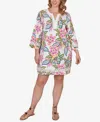 Ruby Rd. Plus Size Bold Tropical Solid Trim Shift Dress In Multi