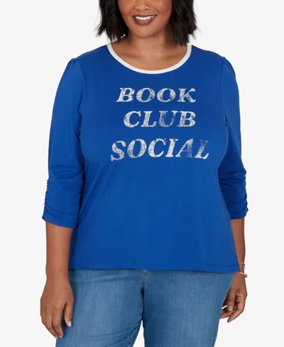 Ruby Rd. Plus Size Book Club Graphic Crewneck 3/4-sleeve T-shirt In Blue