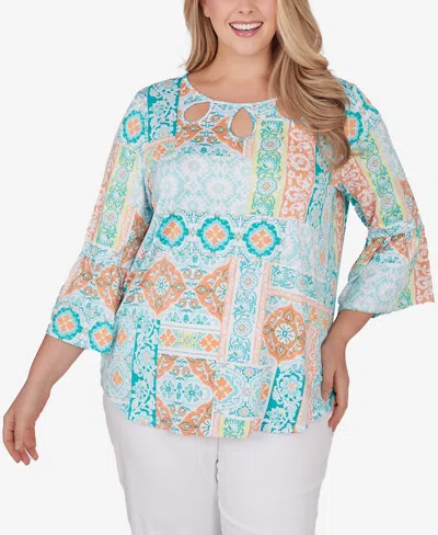 Ruby Rd. Plus Size Breezy Eclectic Knit Top In Clear Blue Multi