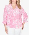 Ruby Rd. Plus Size Brushstroke Floral Silky Gauze Popover Top In Pink