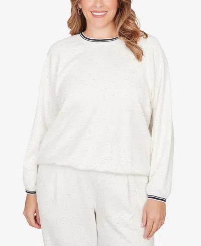 Ruby Rd. Plus Size Bubble Hem Fleck Knit Pullover Top In White