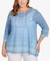 RUBY RD. PLUS SIZE BURNOUT GEOMETRIC KNIT TOP