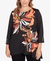 Ruby Rd. Plus Size Button Sleeve Bold Floral Top In Multi