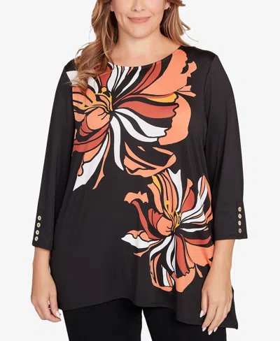 Ruby Rd. Plus Size Button Sleeve Bold Floral Top In Multi