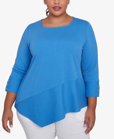 Ruby Rd. Plus Size Cable Stripe Ottoman Top In Azure