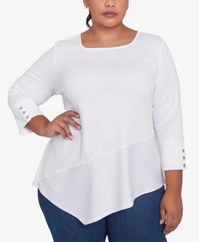 Ruby Rd. Plus Size Cable Stripe Ottoman Top In White