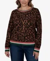 Ruby Rd. Plus Size Cheetah Print Knit Sweater In Dark Chocolate Multi