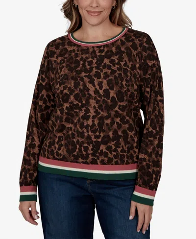 Ruby Rd. Plus Size Cheetah Print Knit Sweater In Dark Chocolate Multi