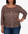 Ruby Rd. Plus Size Cheetah Print Knit Top In Dark Chocolate Multi
