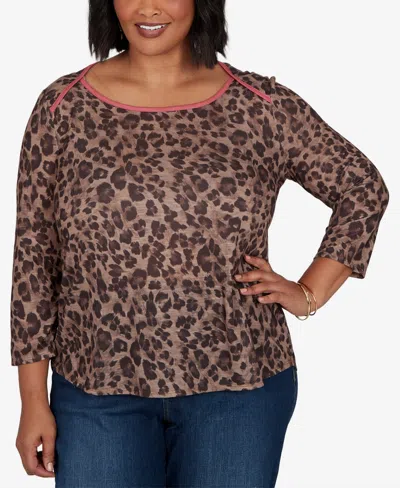 Ruby Rd. Plus Size Cheetah Print Knit Top In Dark Chocolate Multi