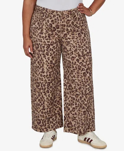 Ruby Rd. Plus Size Cheetah Print Wide Leg Jean In Dark Chocolate Multi