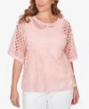 Ruby Rd. Plus Size Chemical Lace Pullover Sweater In Pink