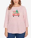 Ruby Rd. Plus Size Christmas Truck Striped Knit Top In Neutral
