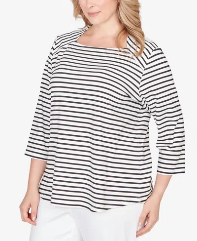Ruby Rd. Plus Size Classic Marine Stripe Knit Top In White