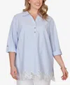 Ruby Rd. Plus Size Coastal Stripe Lace-hem Henley Top In Blue