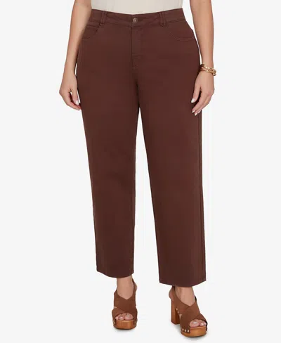 Ruby Rd. Plus Size Colored Denim Mid-rise Straight Pants In Brown
