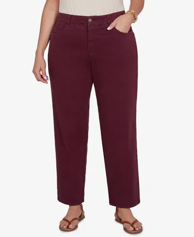 Ruby Rd. Plus Size Colored Denim Mid-rise Straight Pants In Burgundy