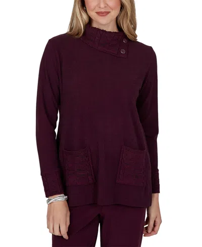 Ruby Rd. Plus Size Combo Cable Cable-knit Cowl Neck Long-sleeve Sweater In Mahogany