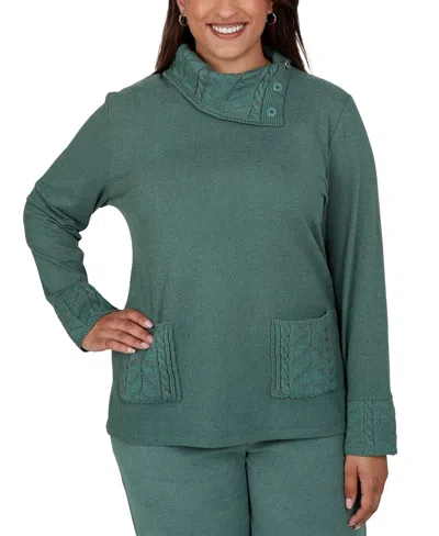 Ruby Rd. Plus Size Combo Cable Cable-knit Cowl Neck Long-sleeve Sweater In Green