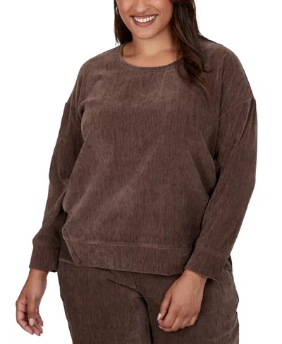 Ruby Rd. Plus Size Corduroy Crewneck Long Sleeve Pullover In Brown