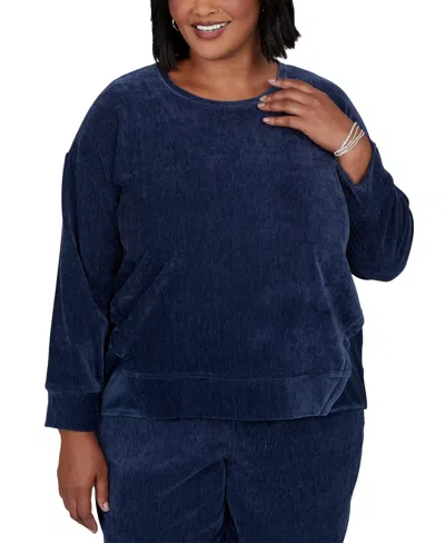 Ruby Rd. Plus Size Corduroy Crewneck Long Sleeve Pullover In Animal Print