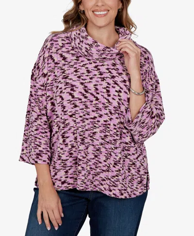 Ruby Rd. Plus Size Cowl Neck 3/4-sleeve Spacedye Knit Top In Pink