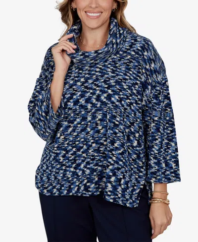 Ruby Rd. Plus Size Cowl Neck 3/4-sleeve Spacedye Knit Top In Blue
