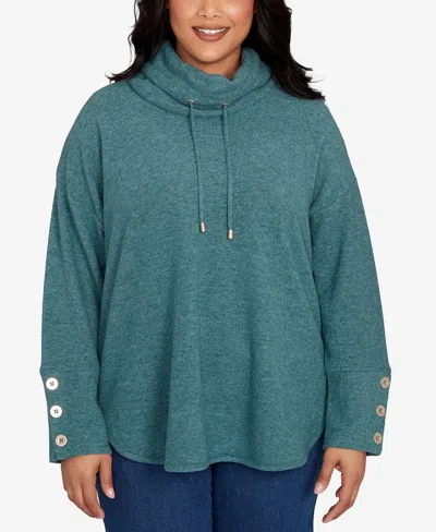 Ruby Rd. Plus Size Cowl Neck Cozy Hatchi Drawstring Top In Green