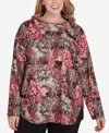 Ruby Rd. Plus Size Cowl Neck Floral Plaid Printed Hatchi Knit Top In Latte Multi