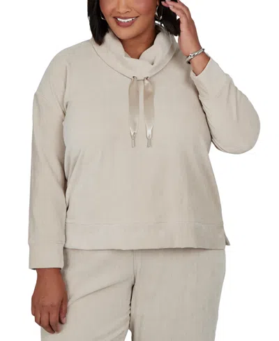 Ruby Rd. Plus Size Cowl Neck Ribbed-knit Long-sleeve Pullover In Chino