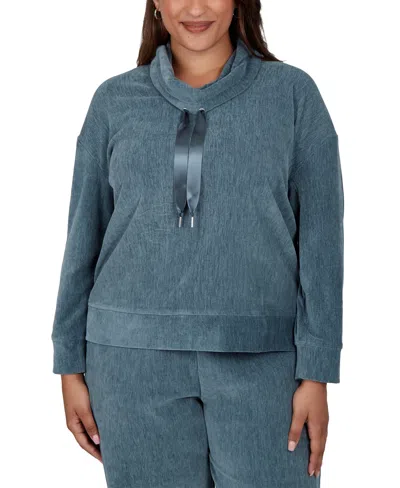 Ruby Rd. Plus Size Cowl Neck Ribbed-knit Long-sleeve Pullover In Blue