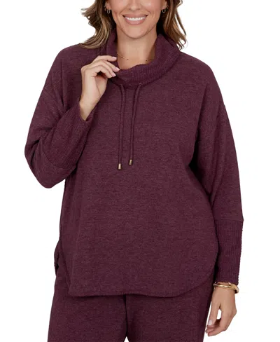 Ruby Rd. Plus Size Cowl-neck Long-sleeve Oversized Top In Black