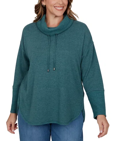 Ruby Rd. Plus Size Cowl-neck Long-sleeve Oversized Top In Blue