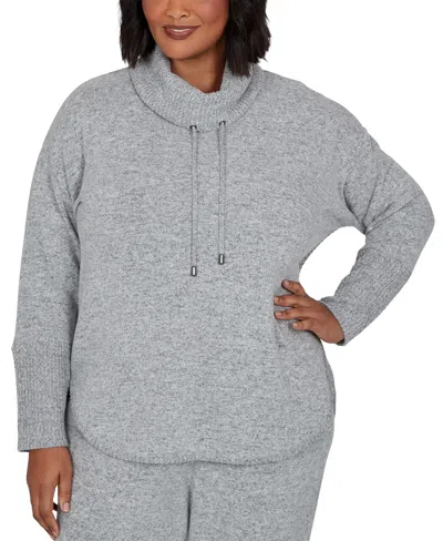 Ruby Rd. Plus Size Cowl-neck Long-sleeve Oversized Top In Gray
