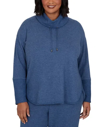 Ruby Rd. Plus Size Cowl-neck Long-sleeve Oversized Top In Blue