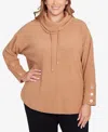 Ruby Rd. Plus Size Cozy Cowl Neck Drawstring Sweater In Brown