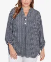 Ruby Rd. Plus Size Crinkle Knit Striped Henley Top In Blue