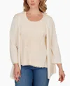 Ruby Rd. Plus Size Crochet Back Open Front Cardigan Sweater In Neutral